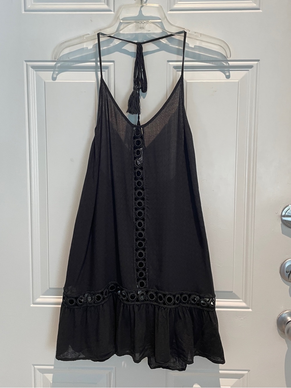 Chelsea28 Black Racerback Spaghetti Strap Eyelet Pool Cover-up Dress Size XS